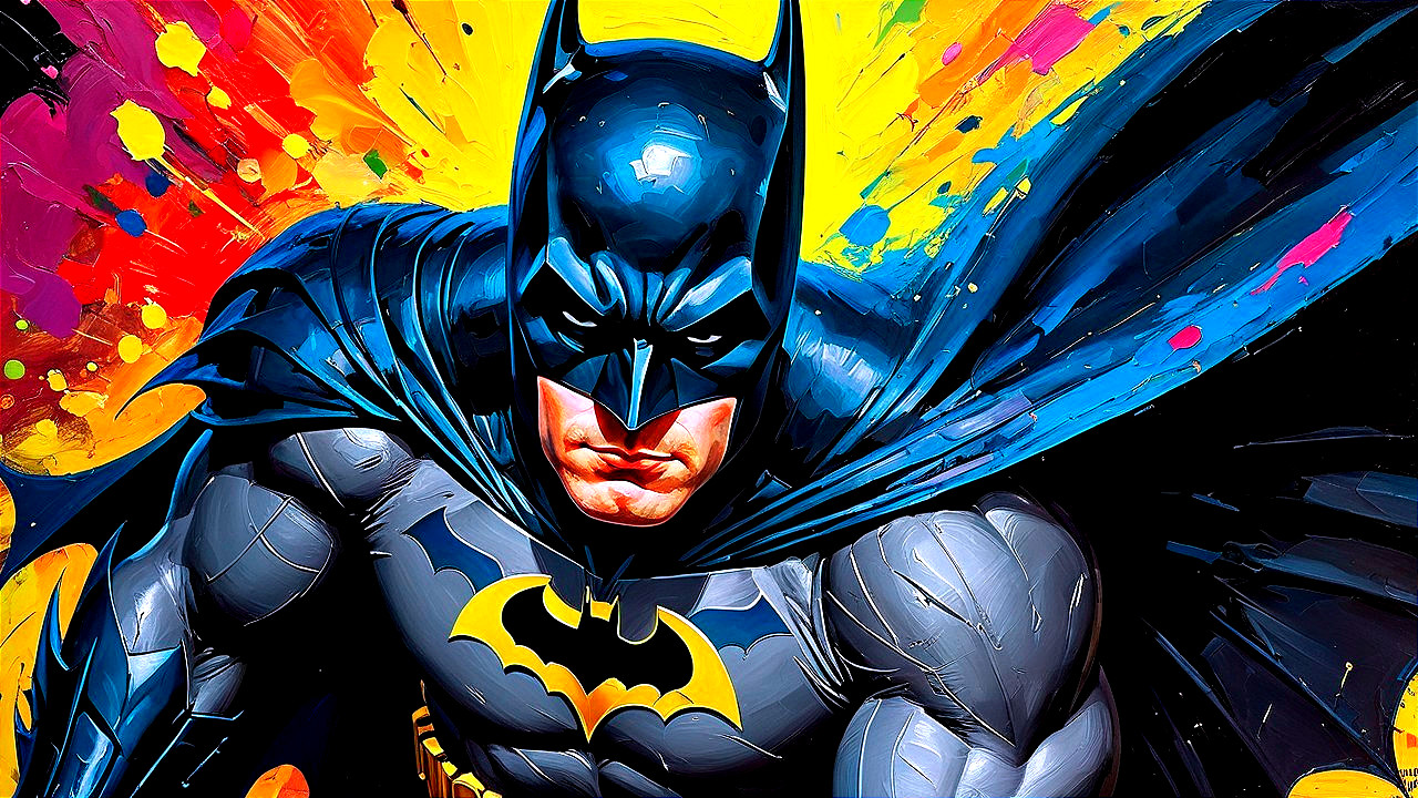 Colorful Depiction of Batman in Iconic Black Suit