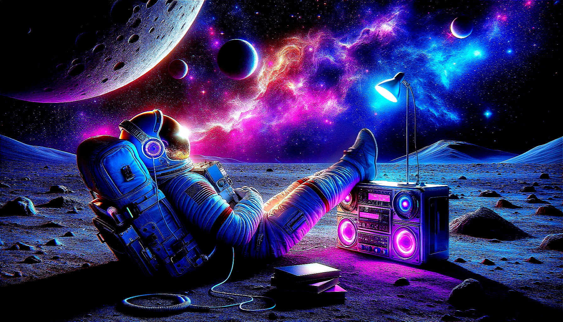 Astronaut Relaxing in a Colorful Lunar Landscape