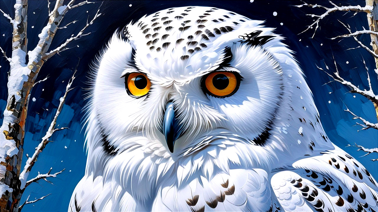 Snowy Owl with Yellow Eyes in a Winter Setting
