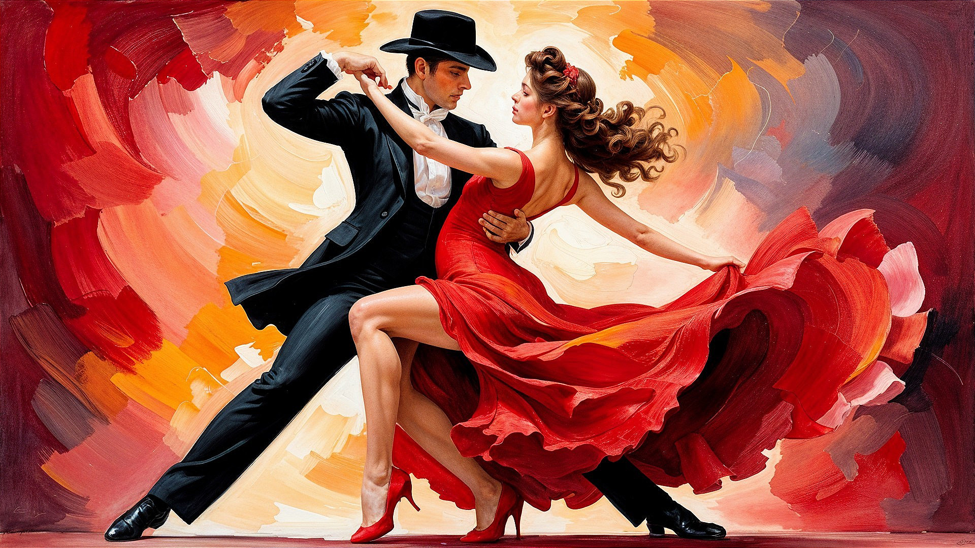 Ballroom Dance Couple in Elegant Attire and Background