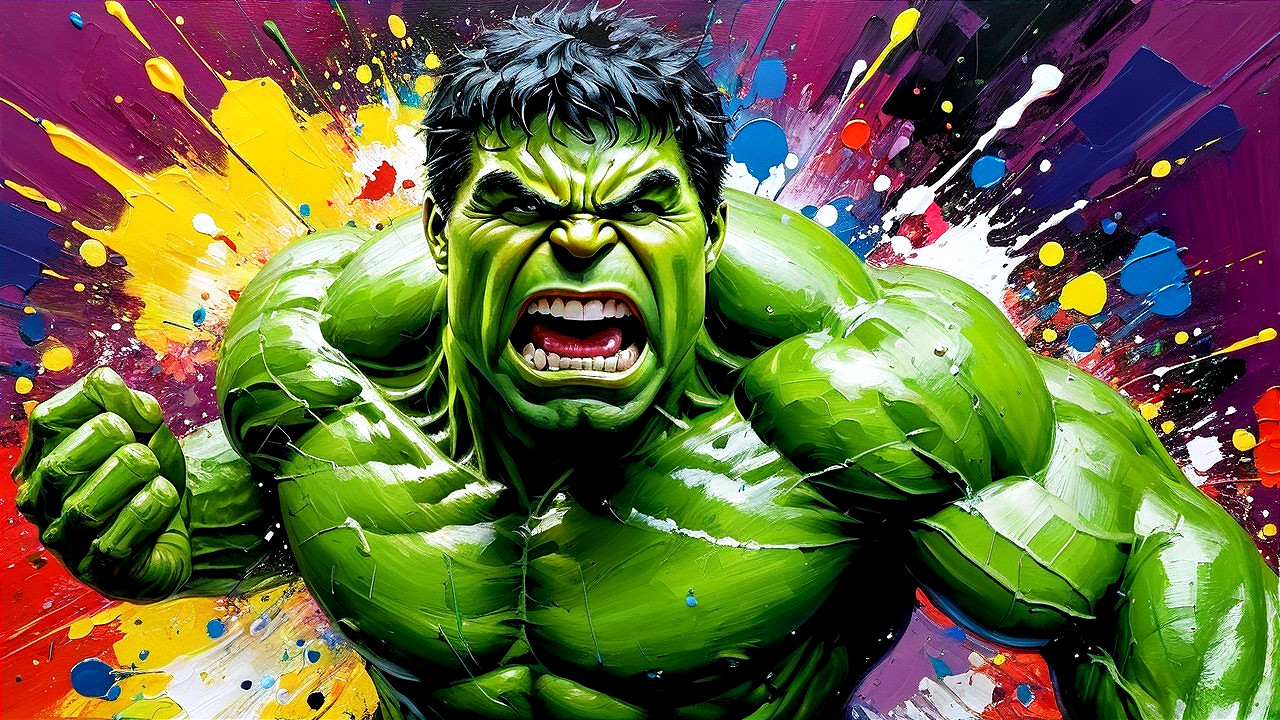 Vibrant Painting of Hulk with Intense Expression