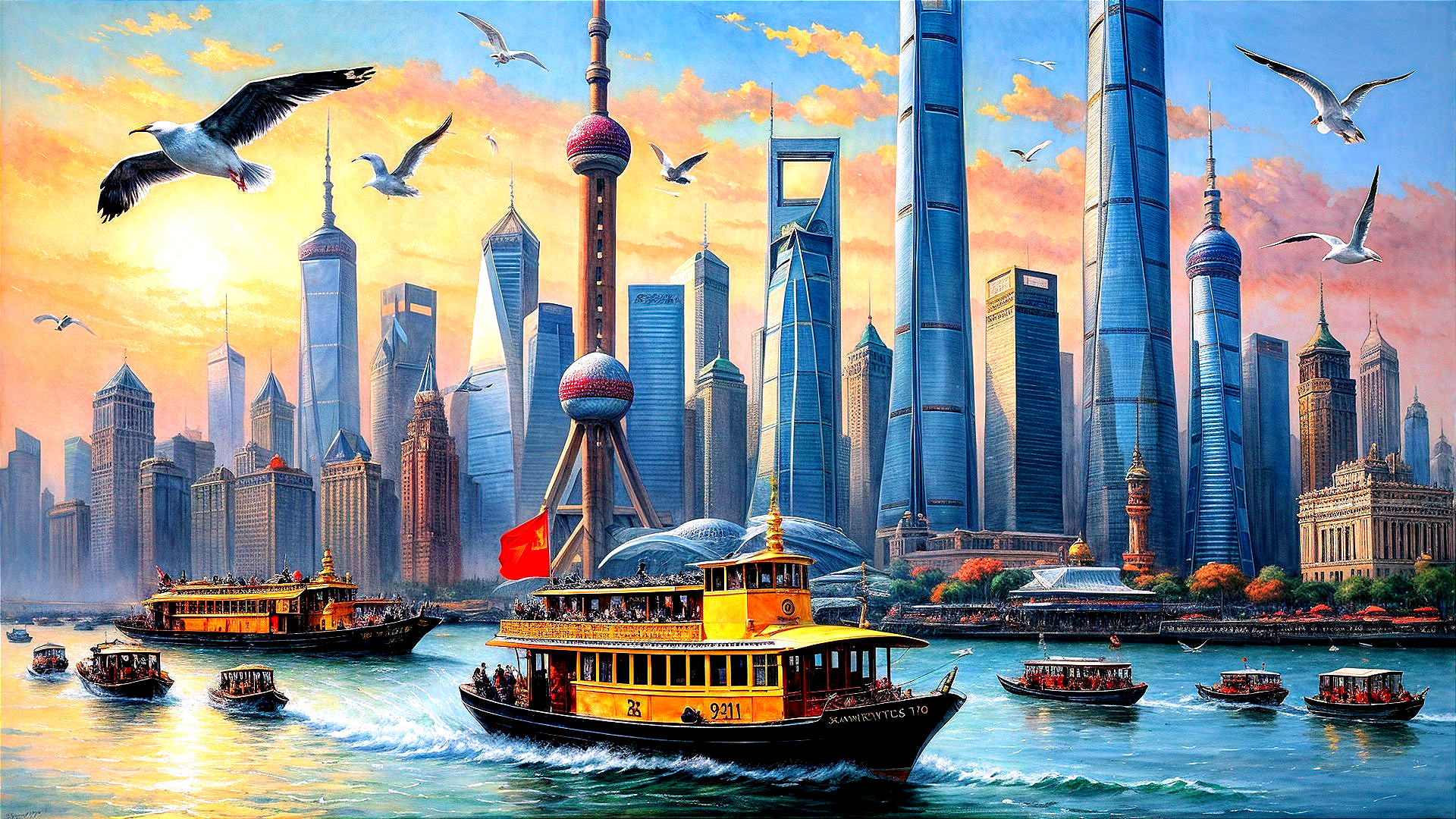 Vibrant Shanghai Cityscape with Skyscrapers and River
