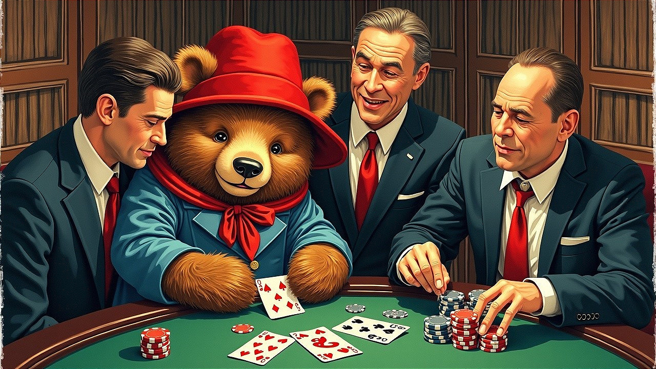 Charming Bear at Poker Table in Cozy Casino Setting