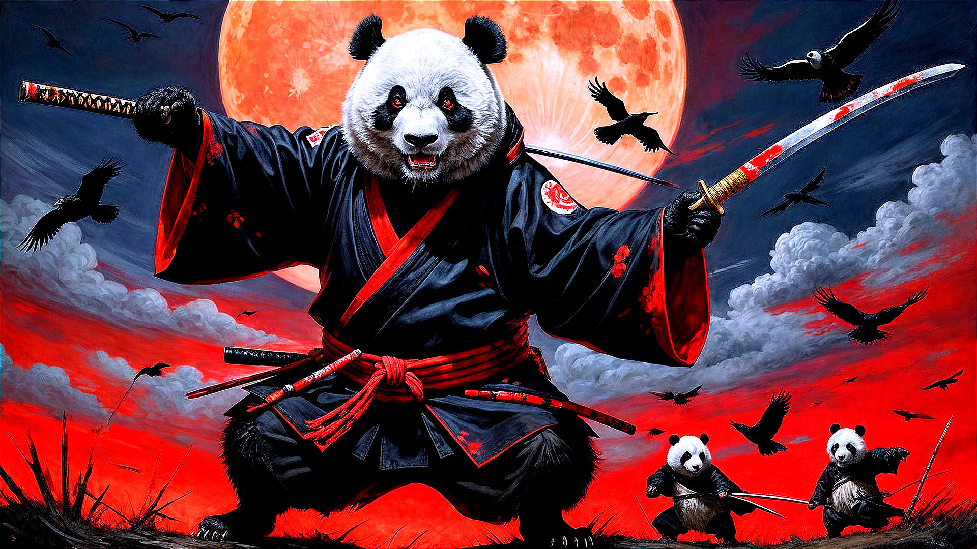 Fierce Panda Warrior in Dramatic Battle Scene