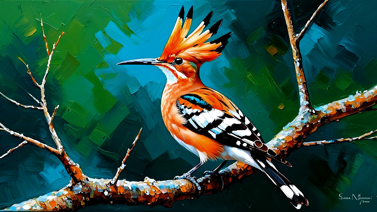 Colorful Bird on Textured Branch in Lush Background