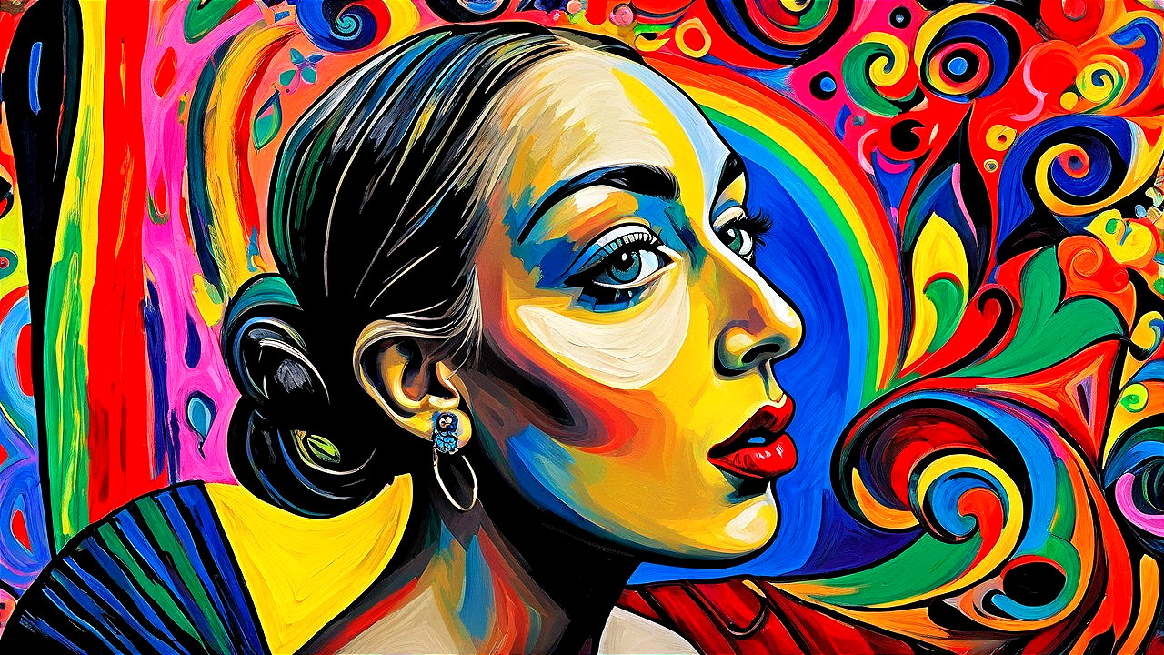 Vibrant Colorful Portrait of a Woman with Bold Features