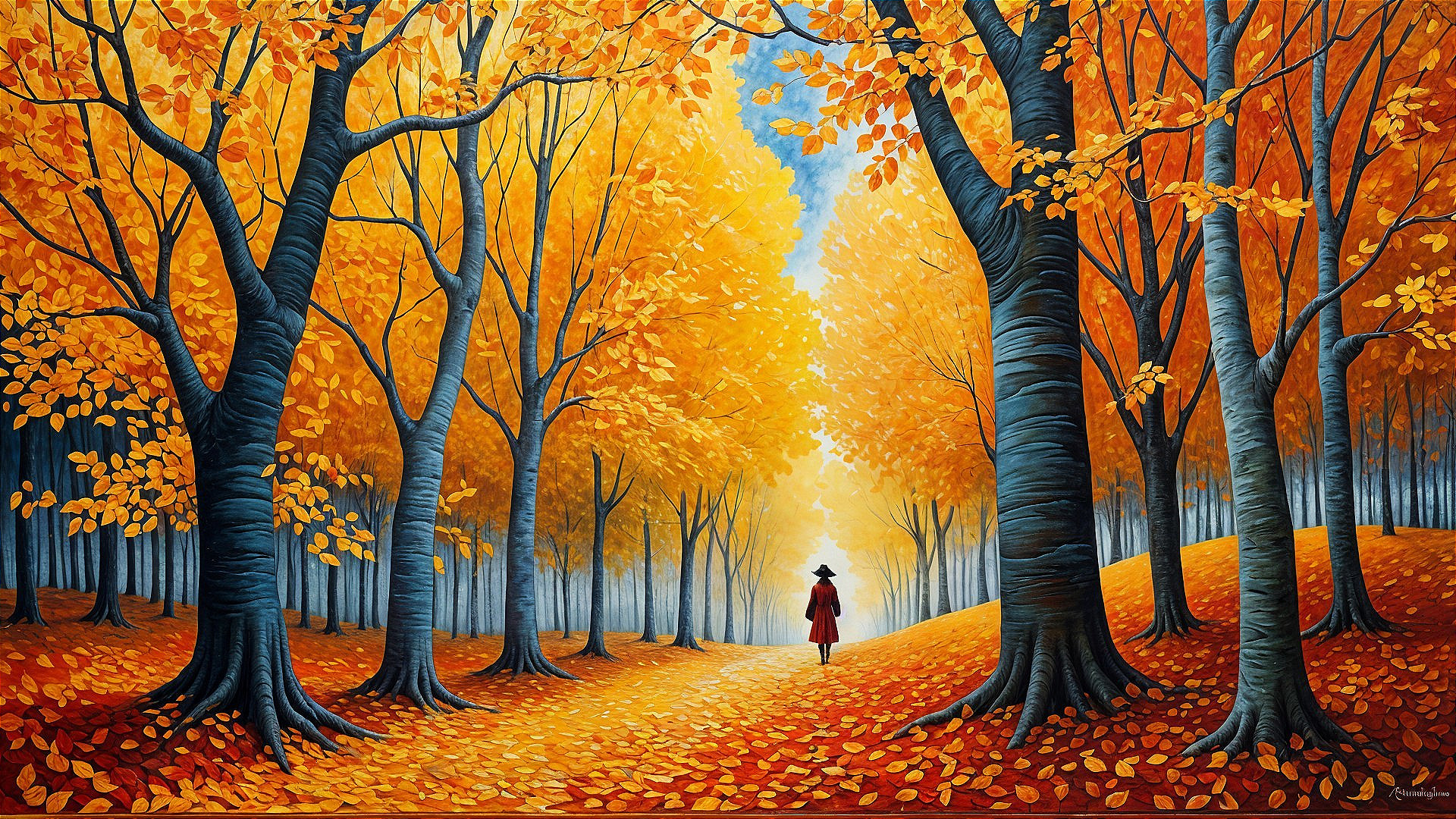 Vibrant Autumn Scene with Colorful Foliage and Pathway