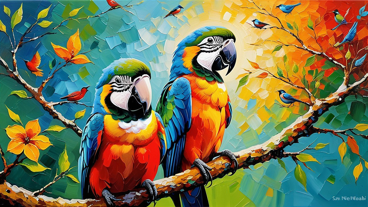 Vibrant Macaws in a Lush Tropical Setting