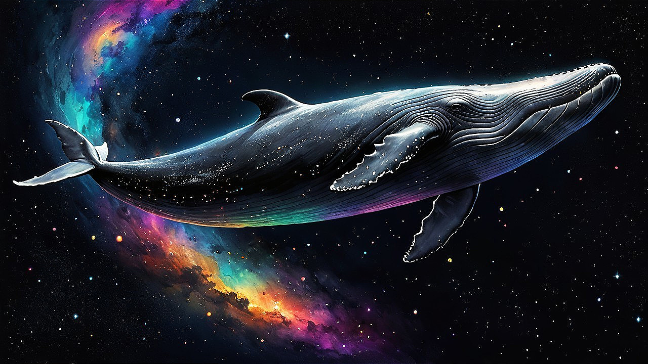 Whale in a Colorful Cosmic Galaxy Scene