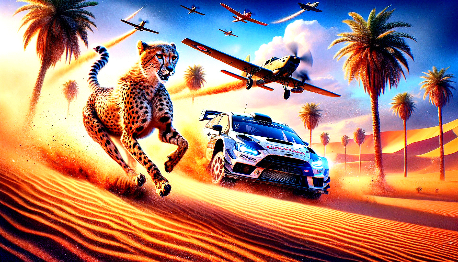 Desert Duel: Cheetah vs. Rally Car