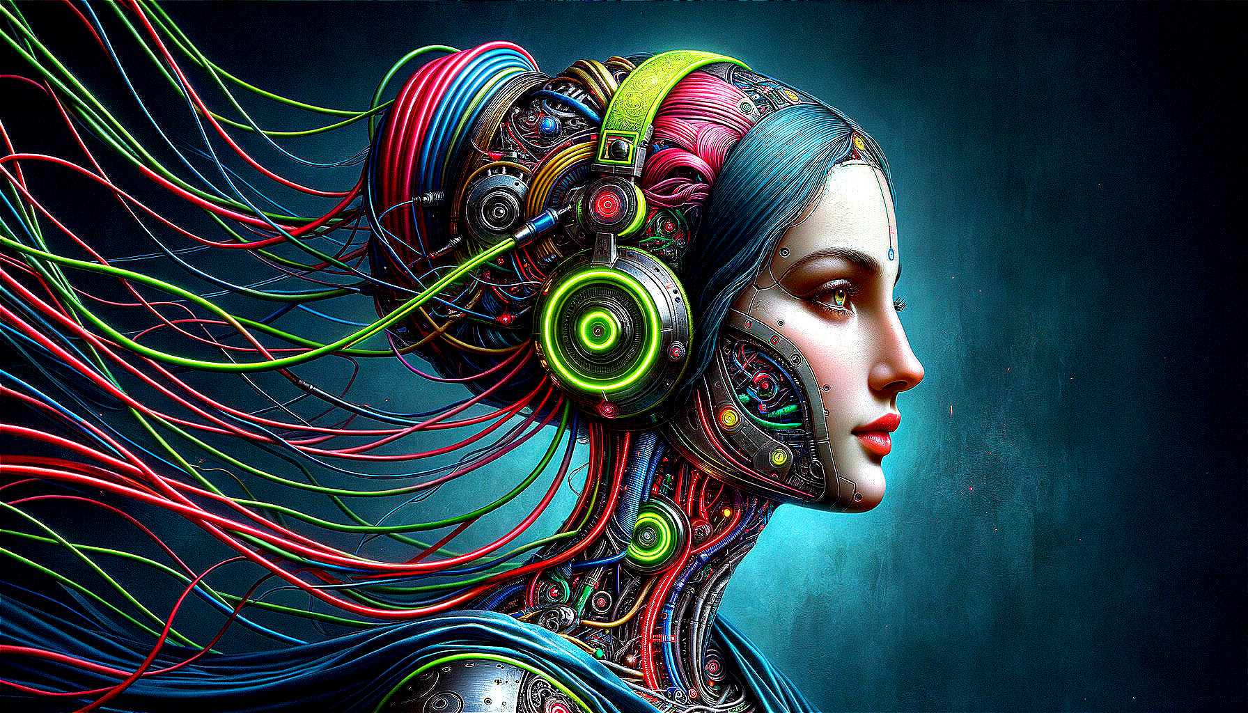 Futuristic Cyborg Woman with Intricate Circuitry Design