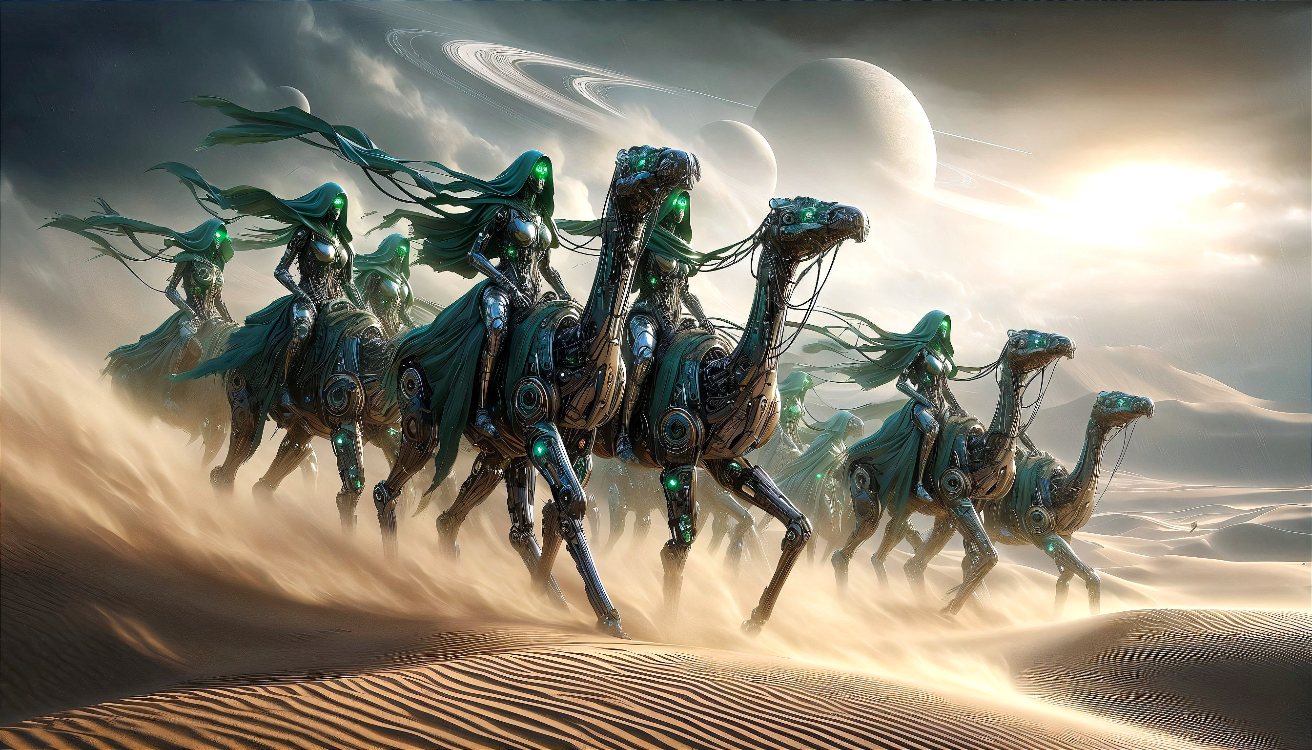 Robotic Camels in a Surreal Sci-Fi Landscape