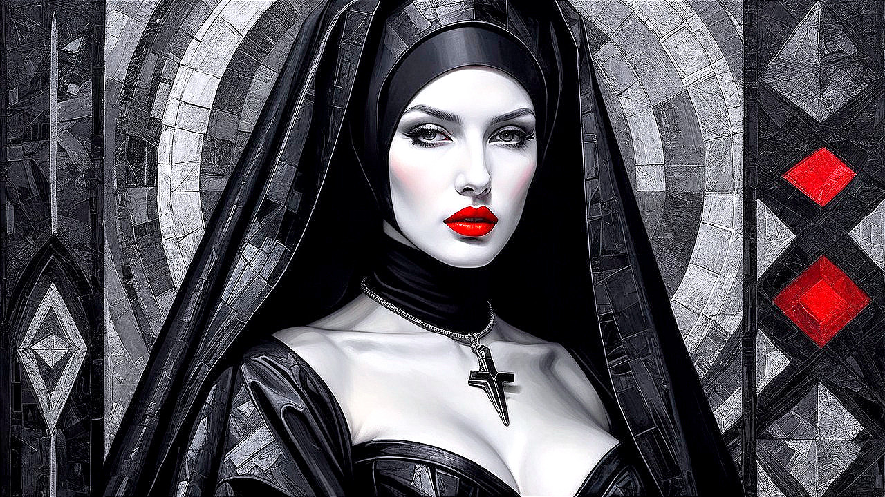 Gothic Nun Figure with Intricate Attire and Veil