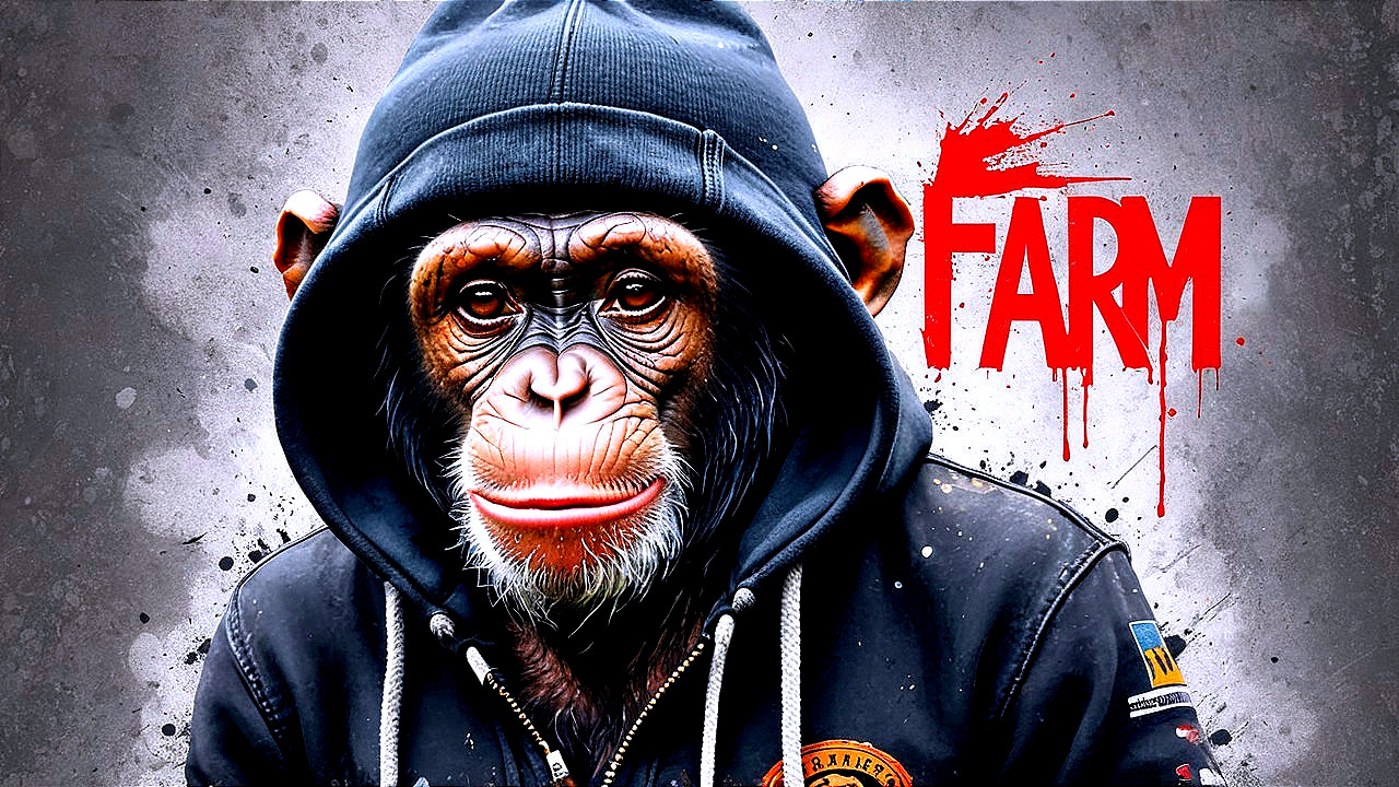 Stylized Chimpanzee in Hoodie with Urban Background