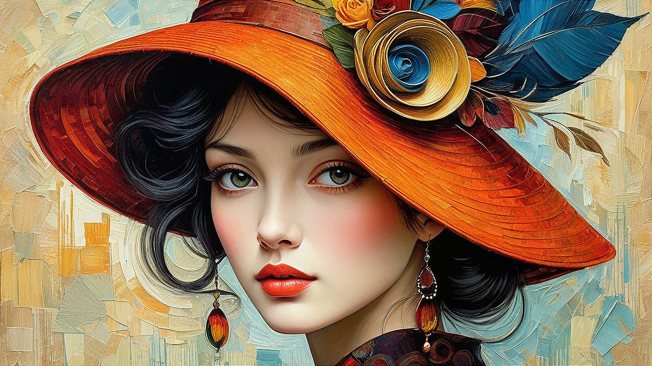 Portrait of a Young Woman in a Colorful Hat