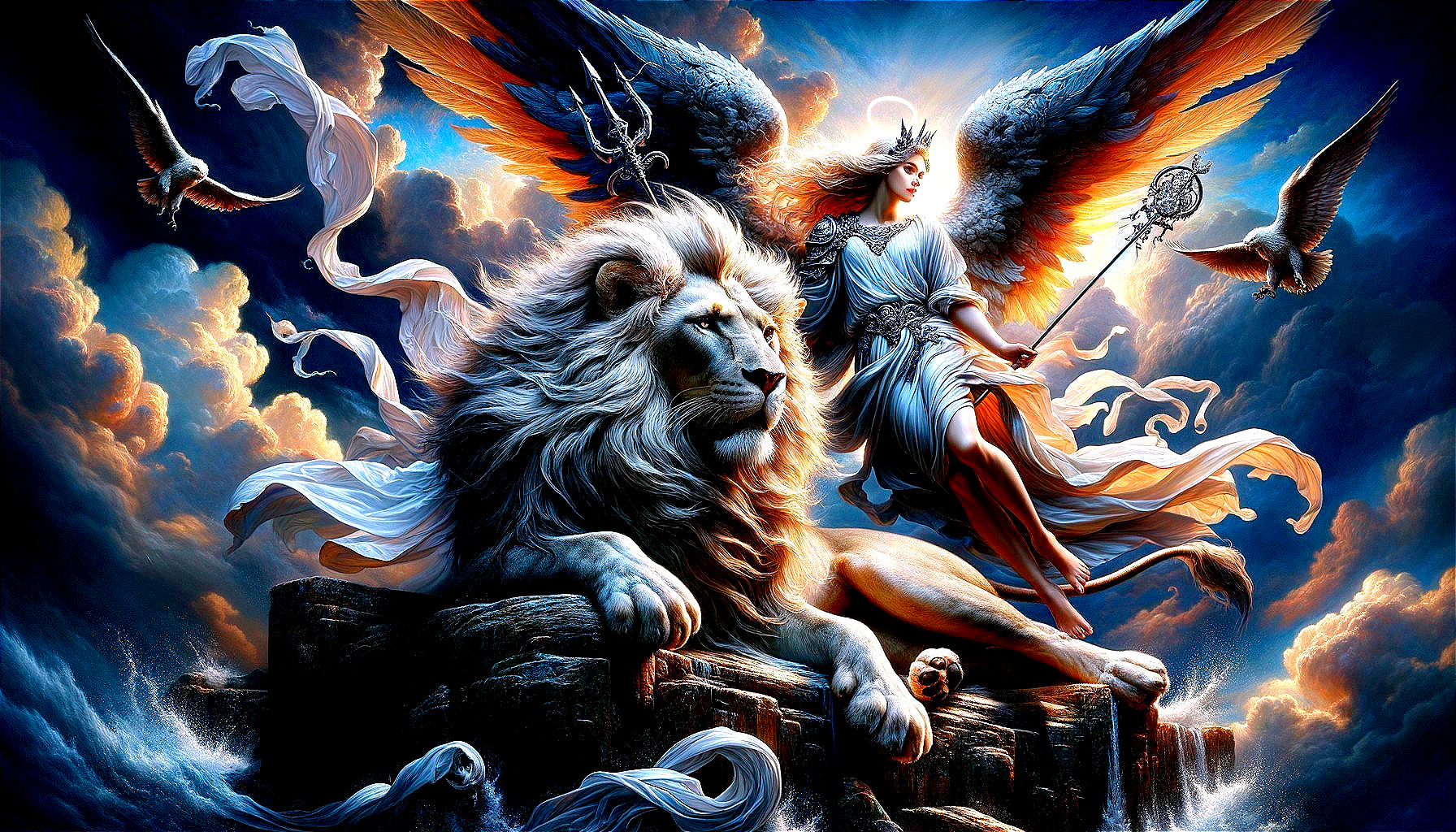 The Majestic Guardian: Lion and Angel Masterpiece