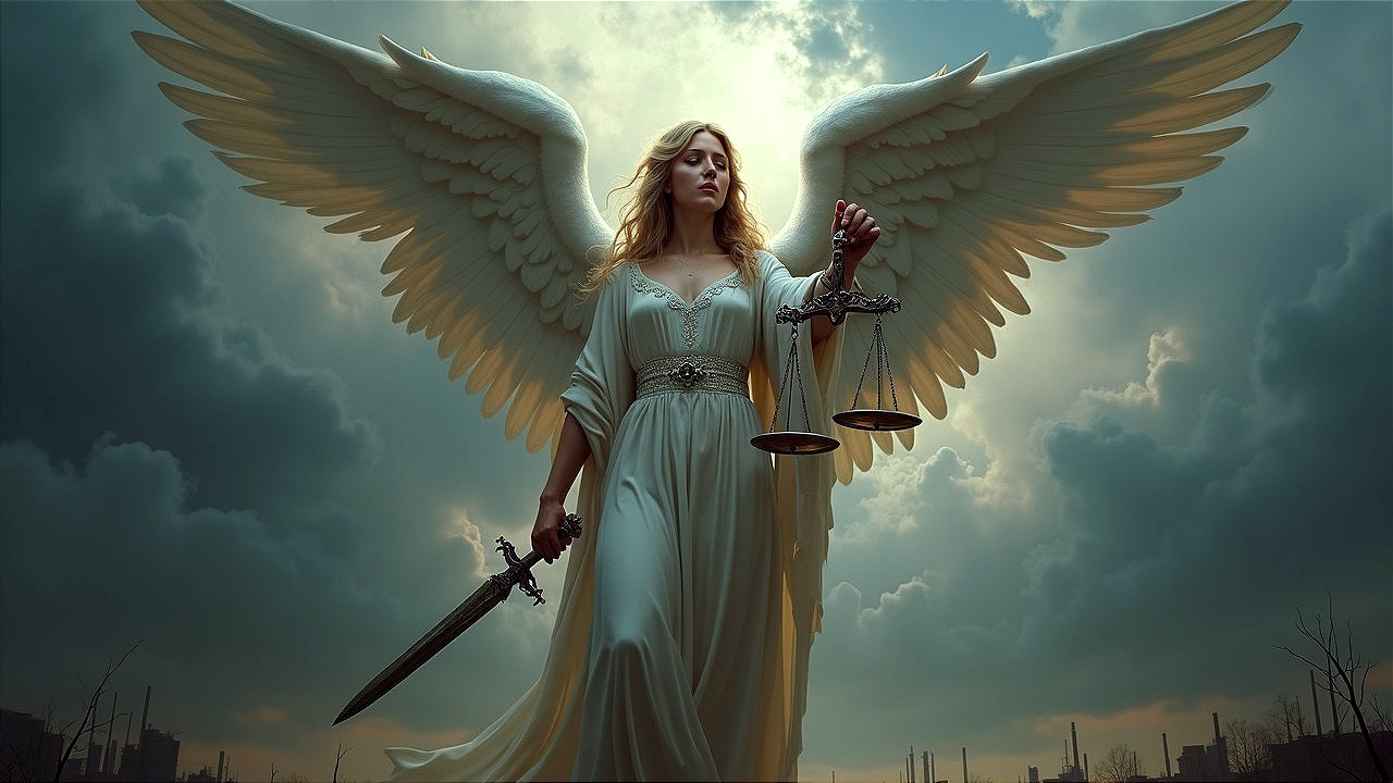 Angelic Figure with Wings and Symbolic Elements