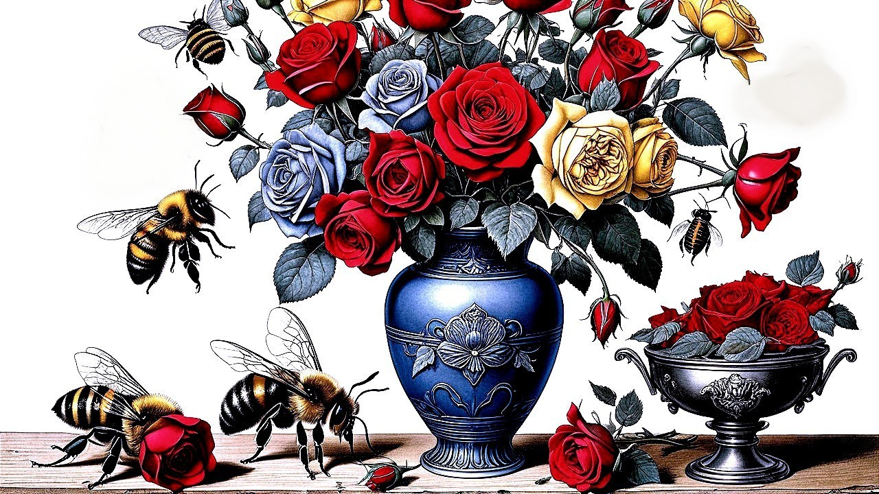 Vibrant Rose Arrangement in Decorative Blue Vase