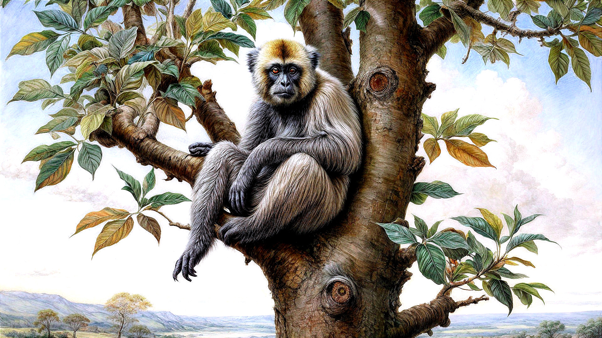 Silver Langur Monkey on Tree Branch in Serene Setting