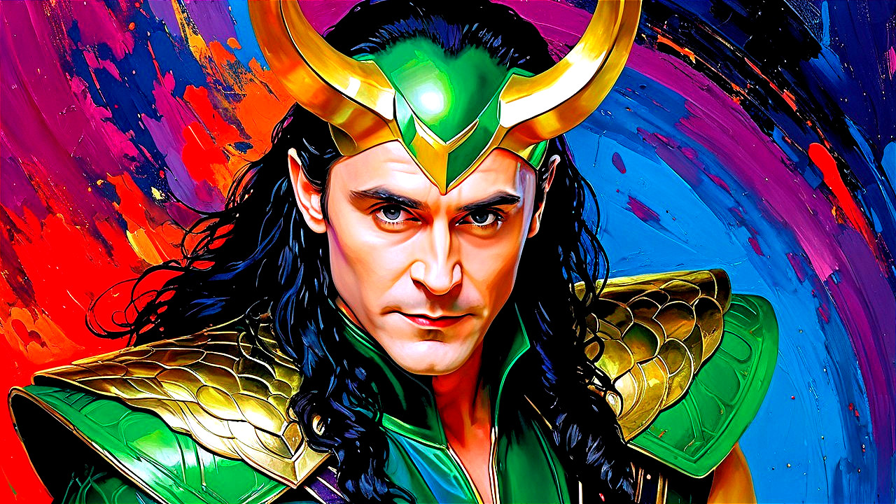 Mythical Character in Green and Gold Costume with Horns