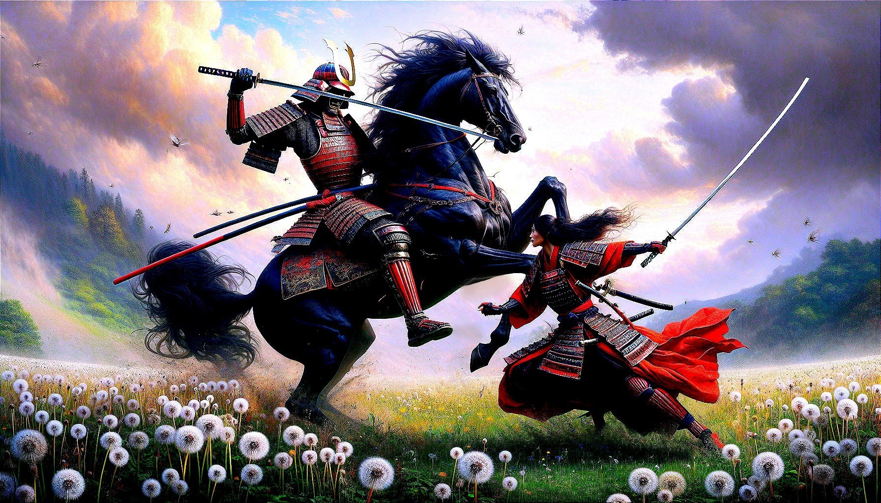 Armored Warriors Duel in Dandelion Field