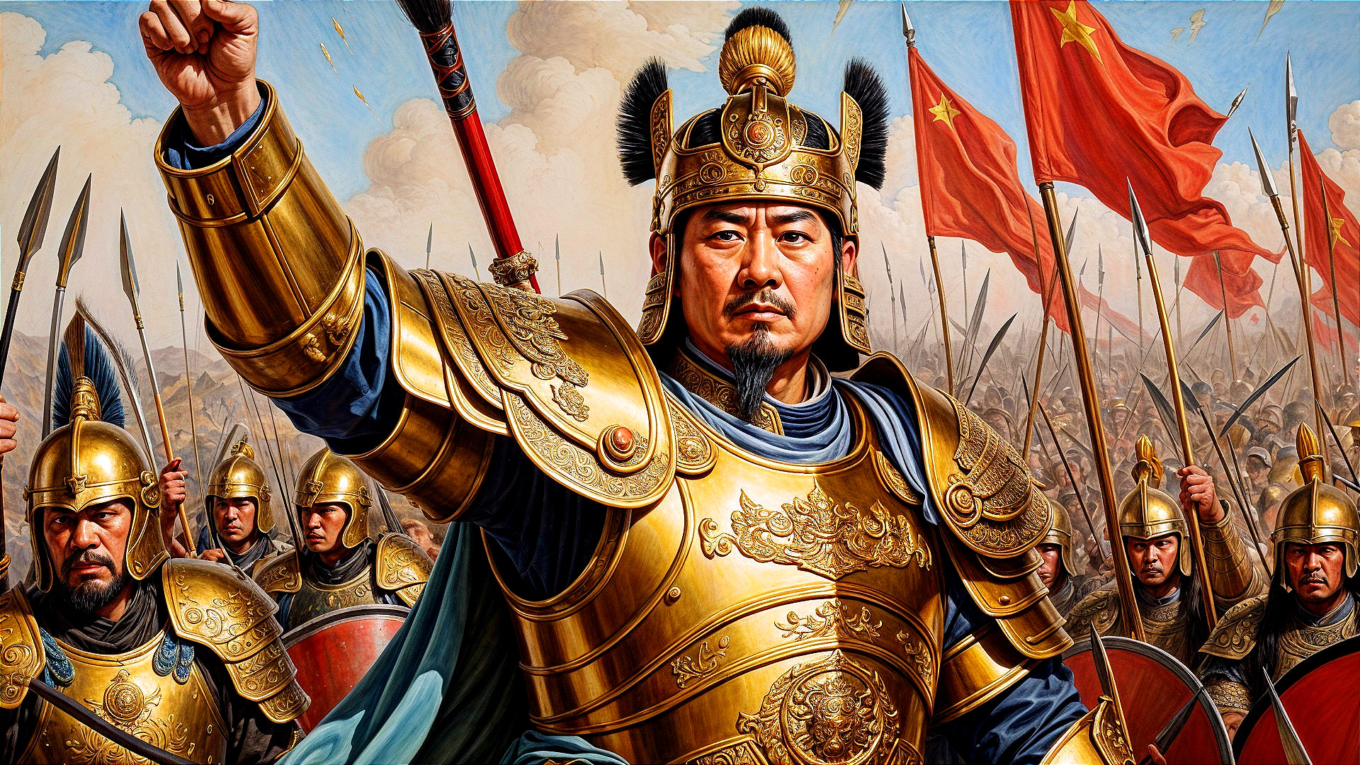 Ornate Golden Armor and Soldiers Ready for Battle
