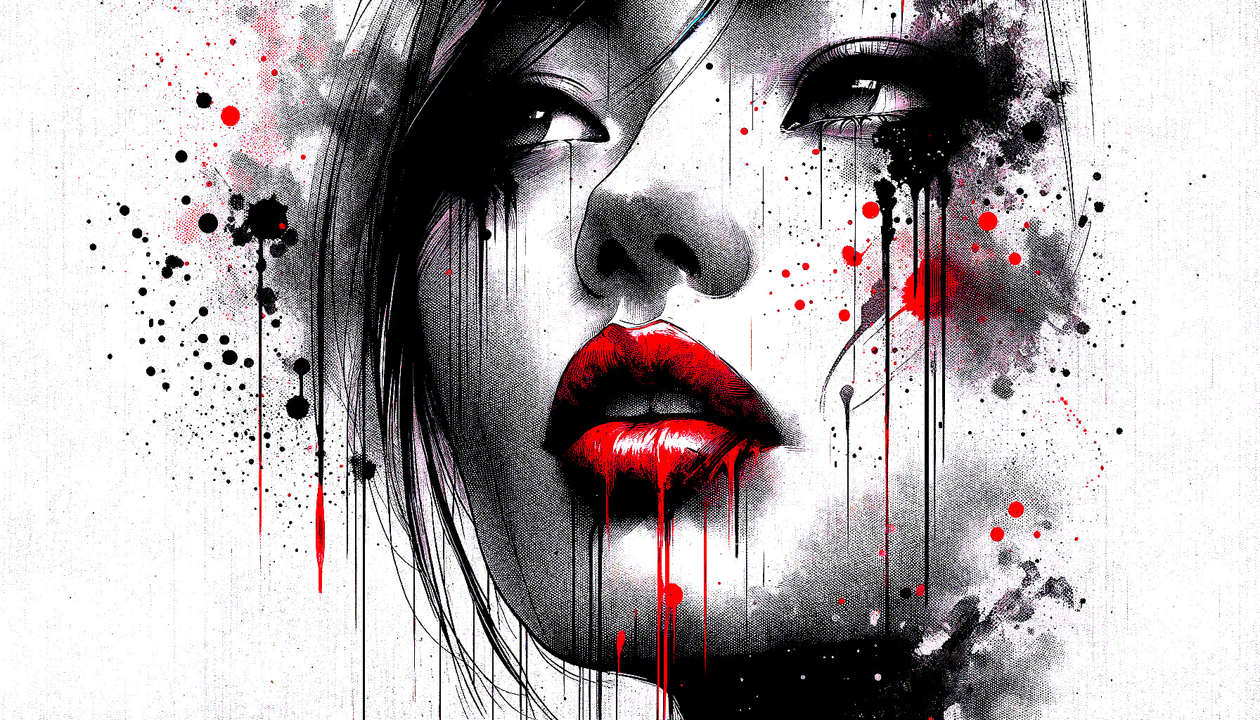 Monochromatic Female Face with Red Accents Artwork