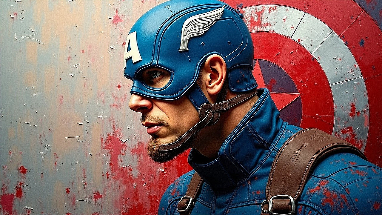 Heroic figure in blue costume with star and wings