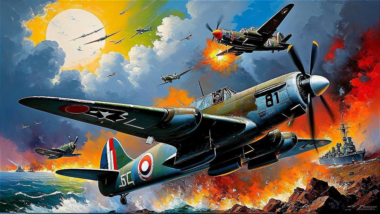 Aerial Battle Scene with Vintage Fighter Aircraft