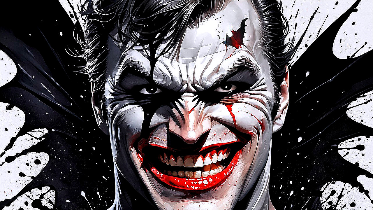 Close-up of a chaotic, menacing character's face