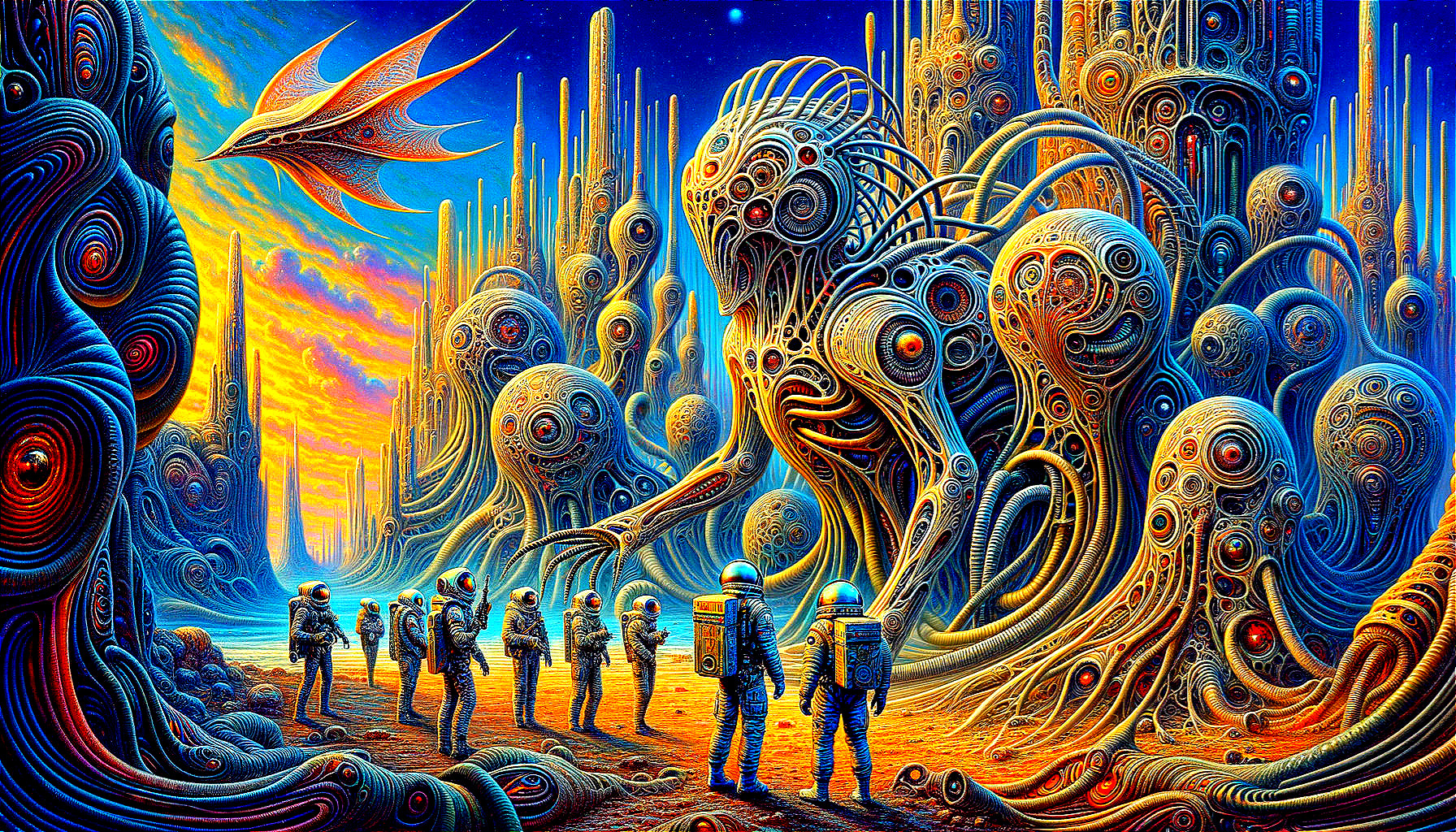 Surreal Landscape with Astronauts and Alien Craft