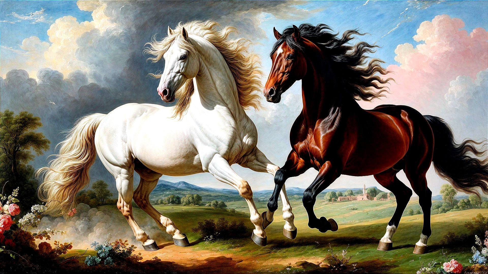 Majestic Horses Galloping in a Vibrant Landscape