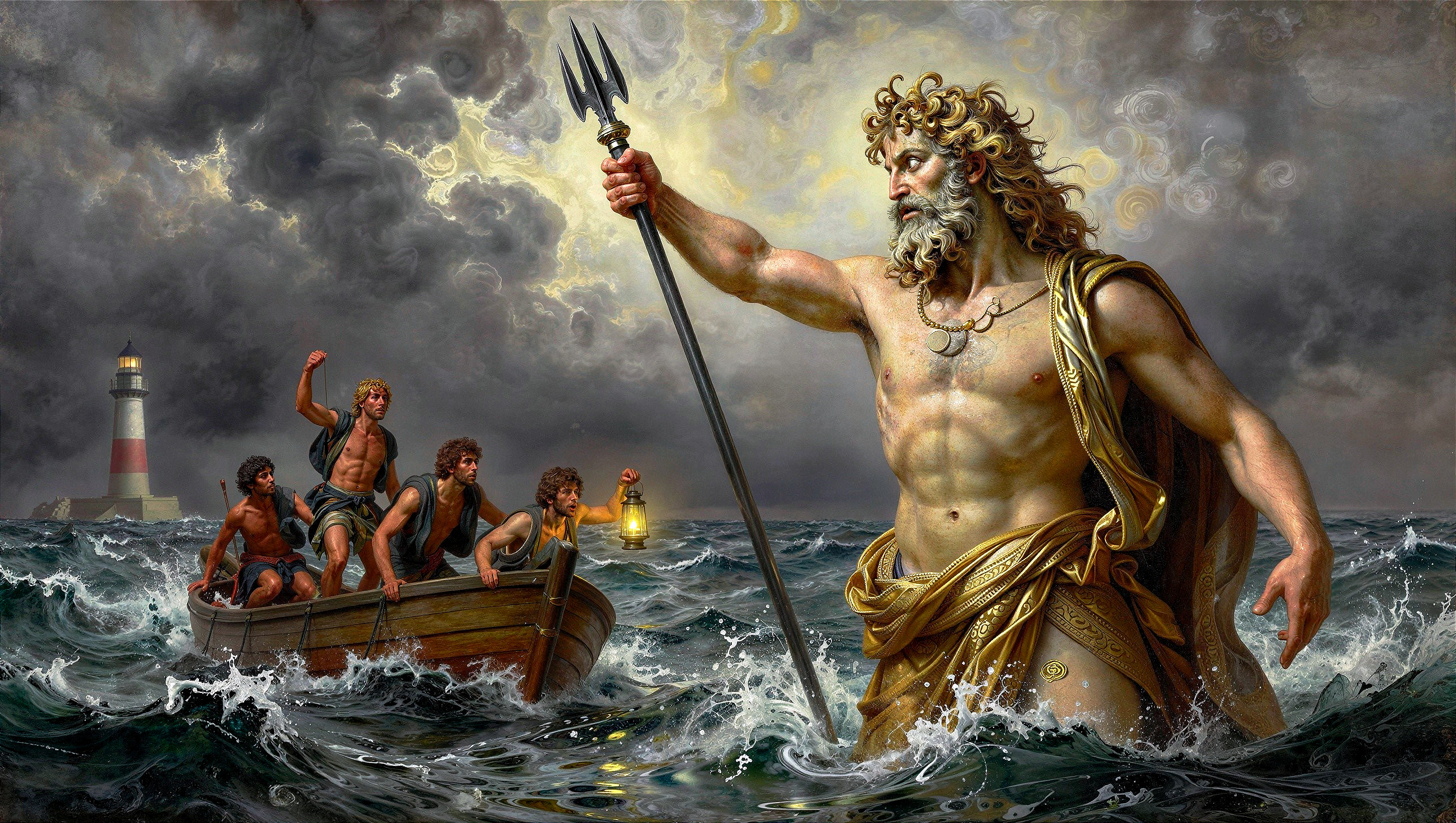 Fantasy Digital Painting of Poseidon in Stormy Waters