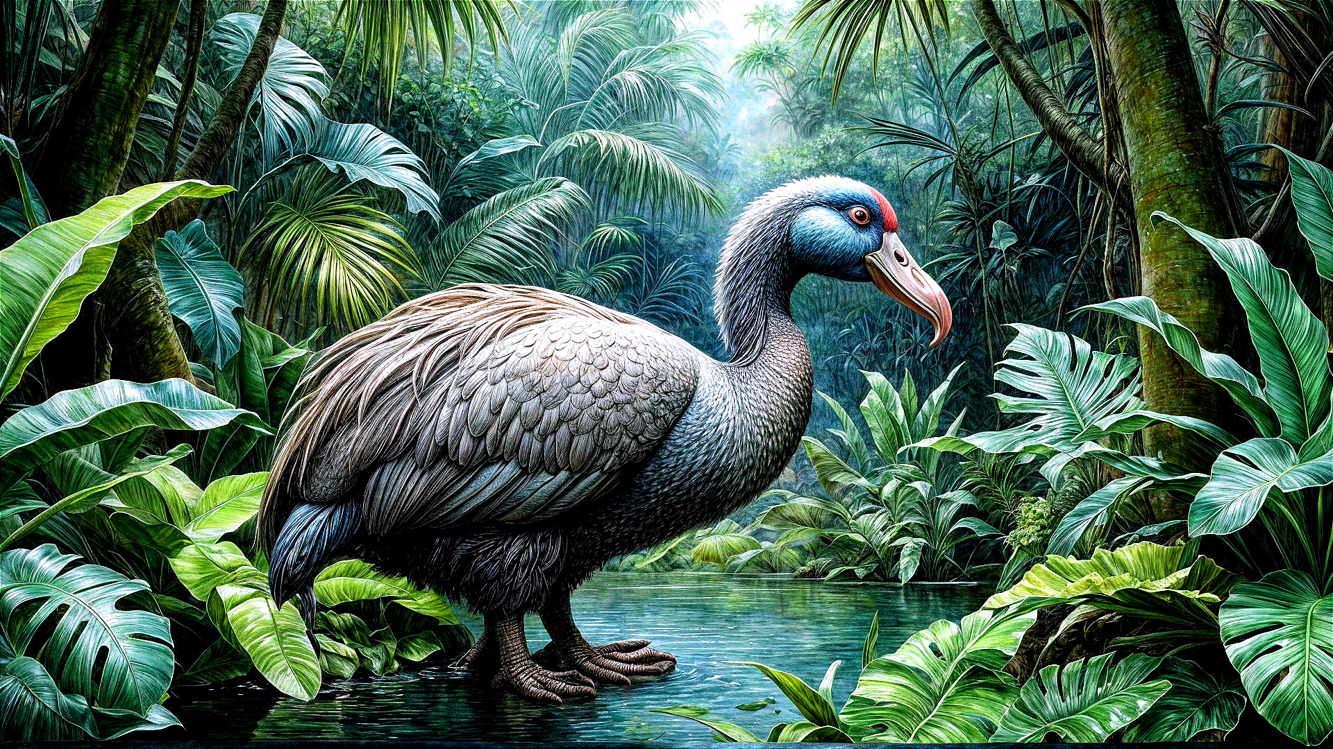 Prehistoric Bird in Lush Jungle Environment