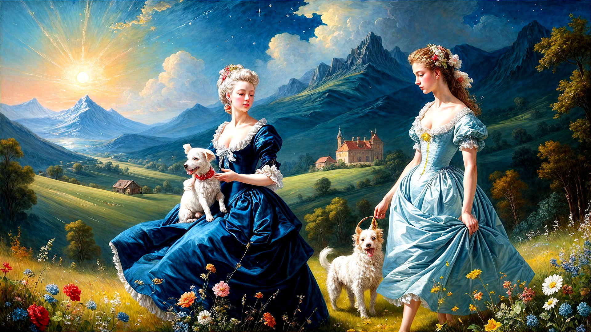 Elegant Women in Colorful Wildflower Landscape