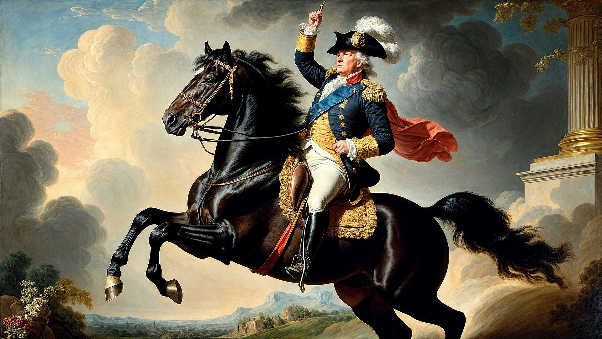 Historical Figure on Black Horse in Military Uniform
