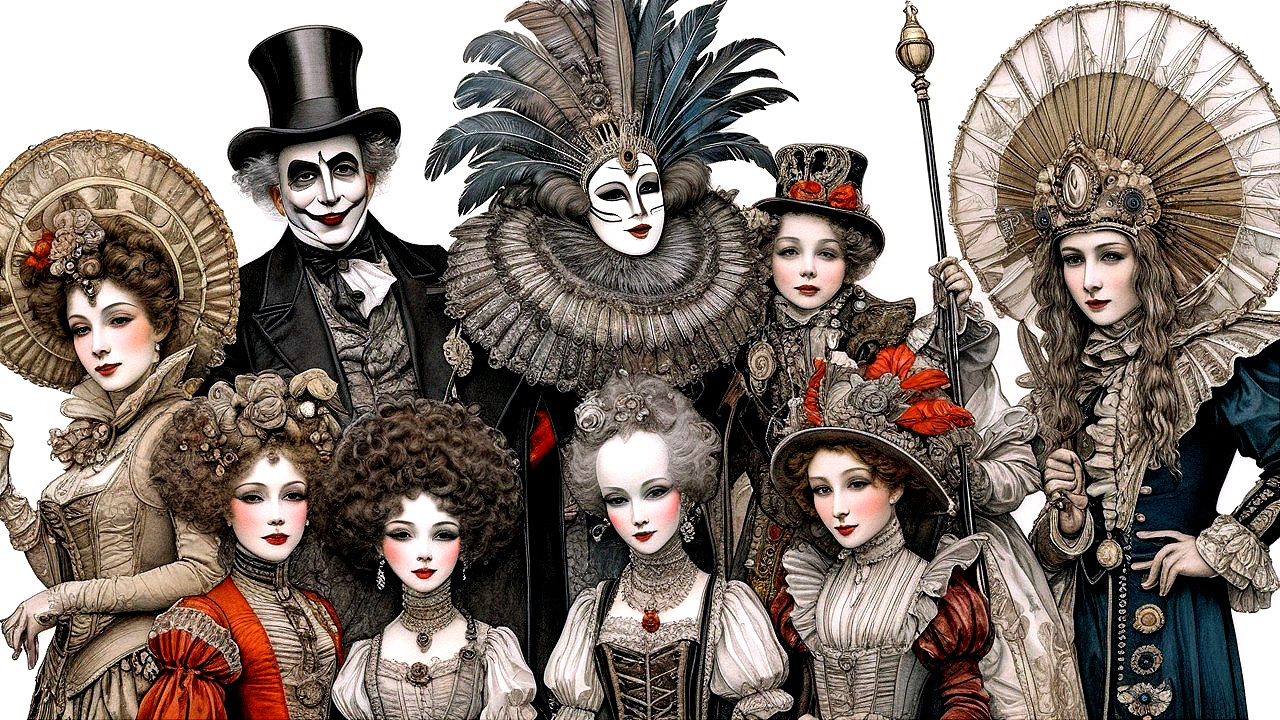 Elegant Costumes with Historical and Theatrical Styles