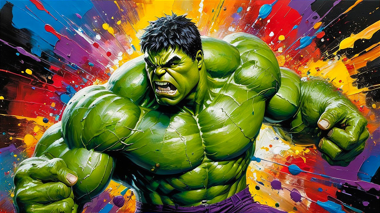 Vibrant Hulk Artwork with Dynamic Pose and Colors