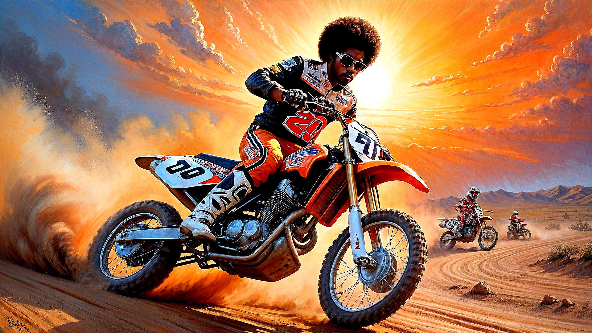 Motocross Rider in Vibrant Gear on Sandy Terrain