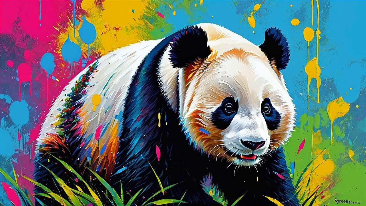 Colorful Panda Illustration with Vibrant Background