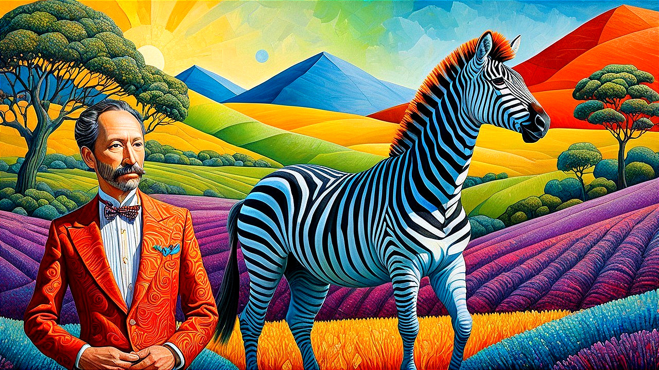 Surreal Landscape with Zebra and Colorful Hills