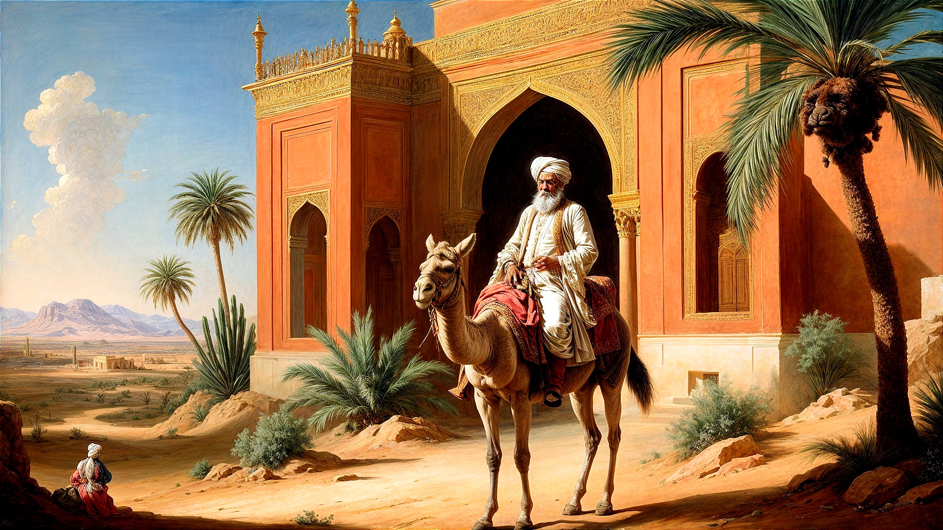 Desert Landscape with Man on Camel and Archway