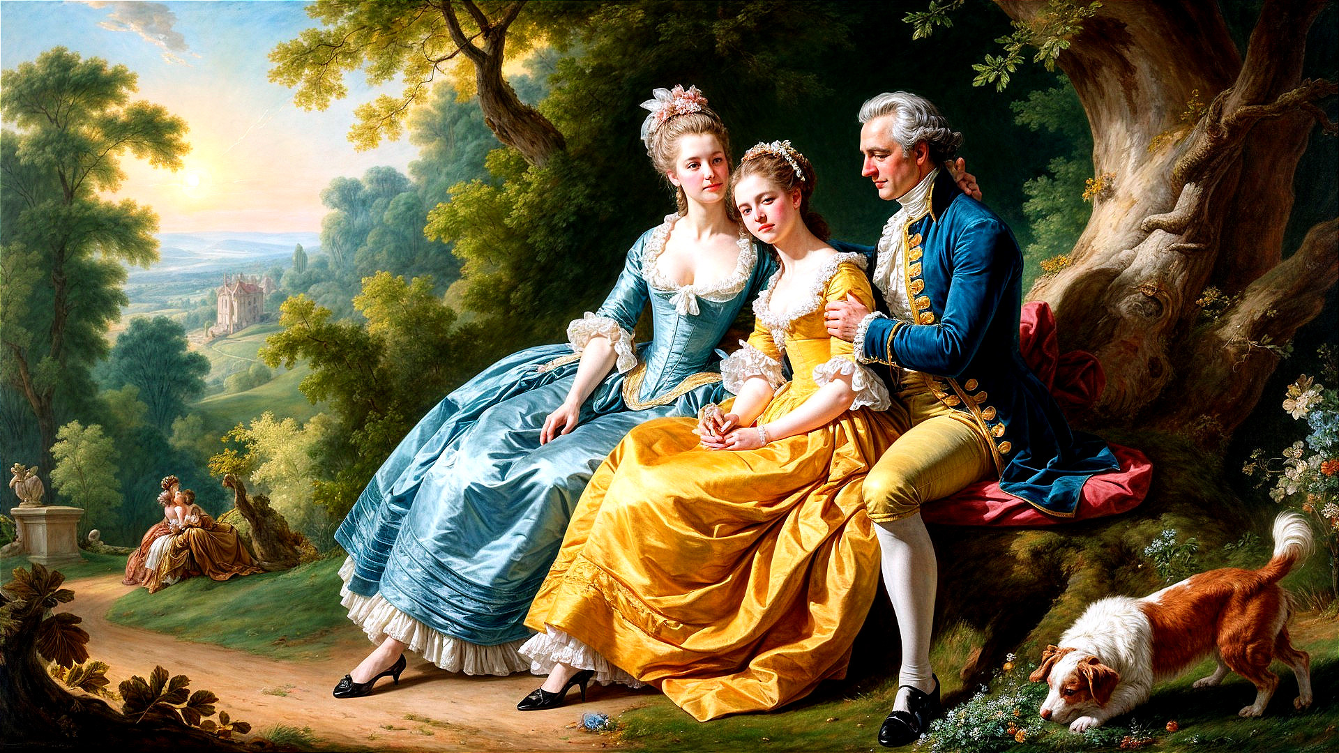 18th Century Outdoor Scene with Elegant Figures