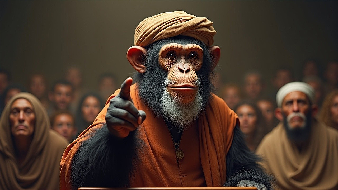 Chimpanzee in Courtroom Setting with Audience Present