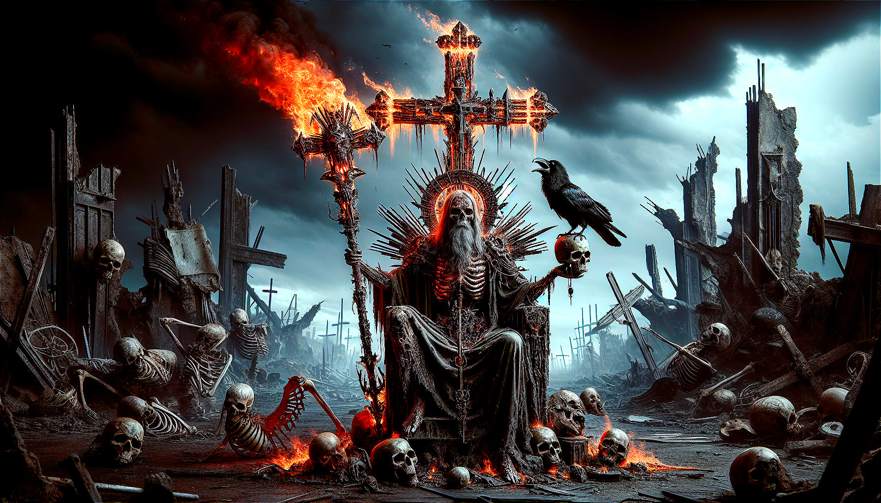 Apocalyptic Scene with Skeletal Figure on Bone Throne