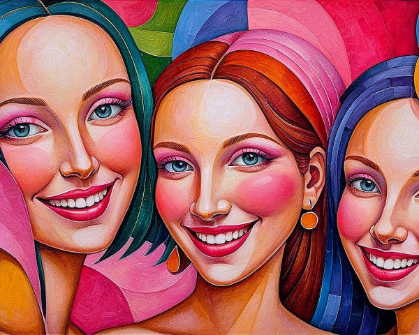 Stylized Female Faces with Colorful Backgrounds