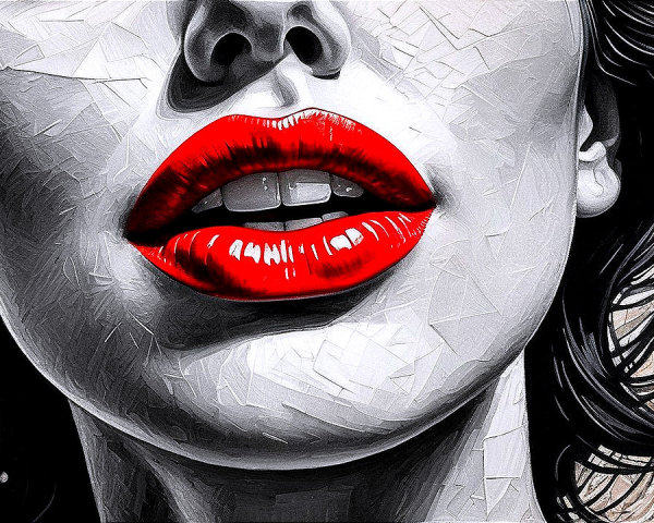 Close-up of Glossy Red Lips on Monochromatic Background