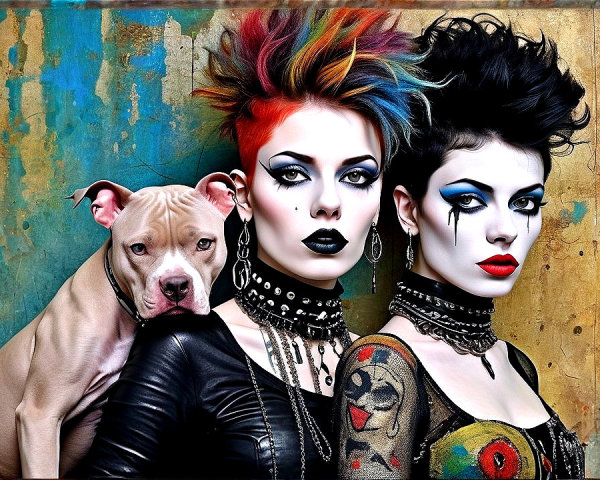Photorealistic Portrait of Punk-Rock Women and Dog