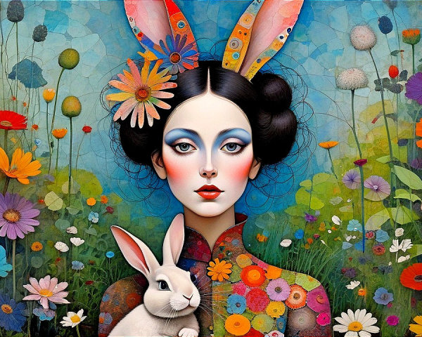 High-angle outdoor shot of woman in floral dress