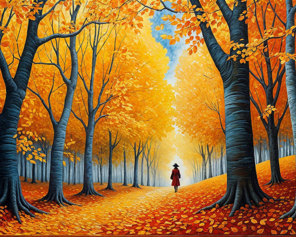 Vibrant Autumn Scene with Colorful Foliage and Pathway